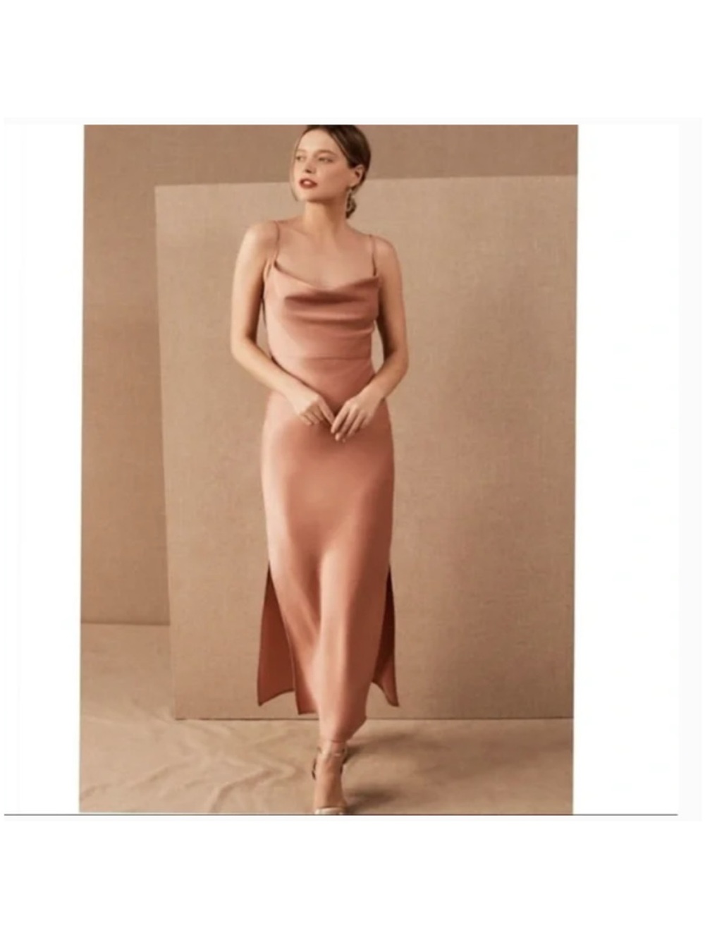 Anthropologie BHLDN Cali Satin Charmeuse midi Dress Size 4 Sedona sunset NEW